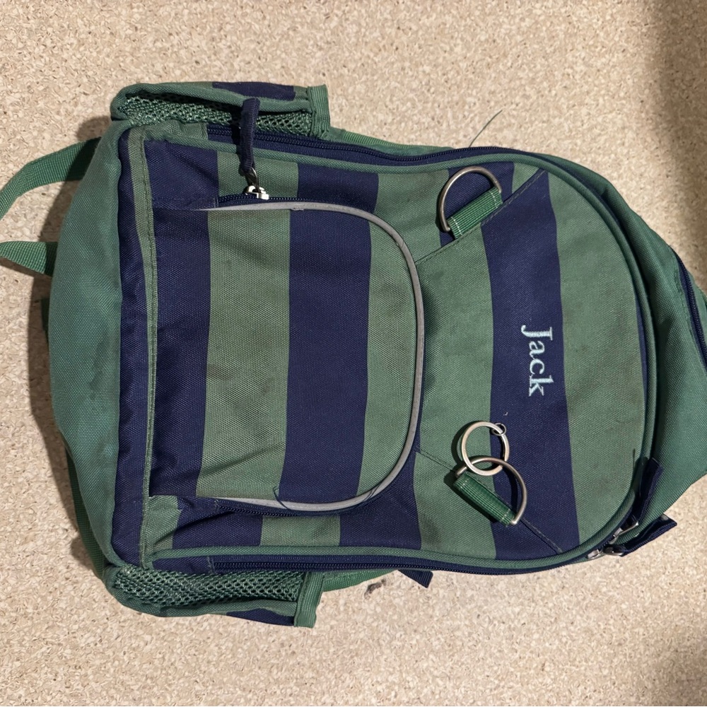 Personalized “Jack” Pottery Barn Kids  Backpack in Green and Navy Stripe